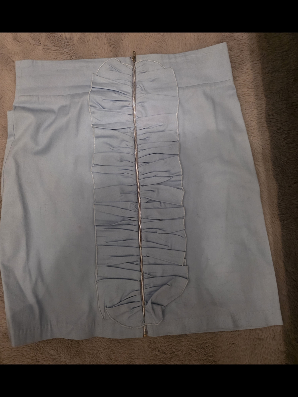 Light Blue Ruffle-Front Midi Skirt